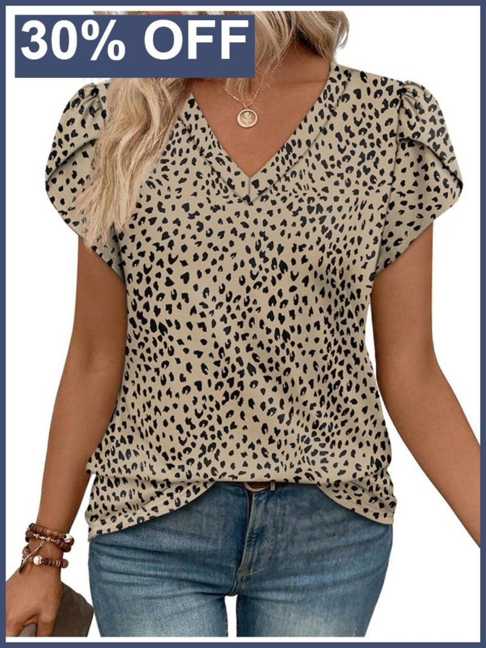 Womens V-Neck Petal Sleeve Blouse Dressy Casual Work Top